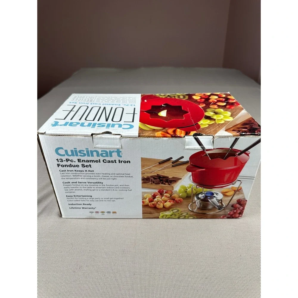 Cuisinart FP-115R Fondue Set 13-Pc Enamel Cast Iron Red 1.5 Qt Induction Ready